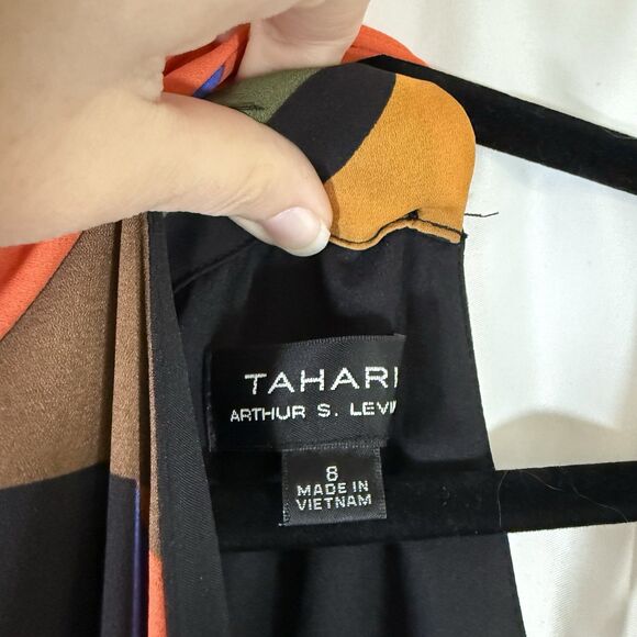 Tahari Arthur S Levine Maxi Dress Women's 8 Black Color Block High Neck Sleevlss - Picture 5 of 13